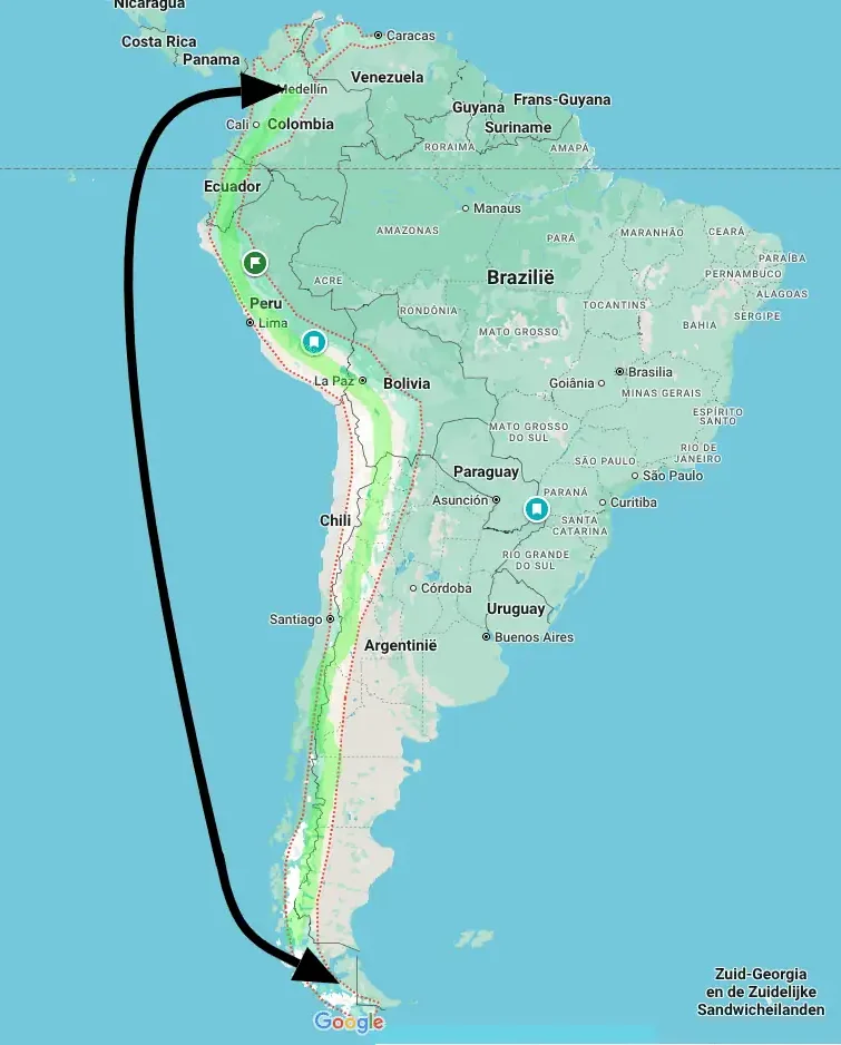 andesgebergte op google maps